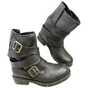 Jeffrey Campbell Distressed Black‎ Leather Split Shaft Strap Brit Boot